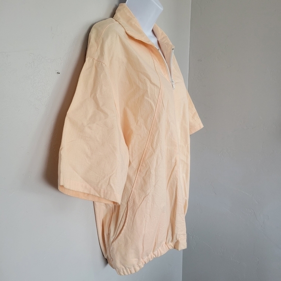 GM Parts Vintage Large Peach Zip Up Shirt Jacket Short Sleeve Utility Oversized - Picture 5 of 7
